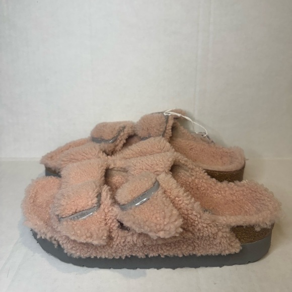 Birkenstock Papillio Arizona Big Buckle Shearling Slide Sandal Teddy Pink - Picture 4 of 9